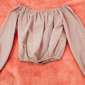 Off  shoulder/cropped blue and white striped shirt